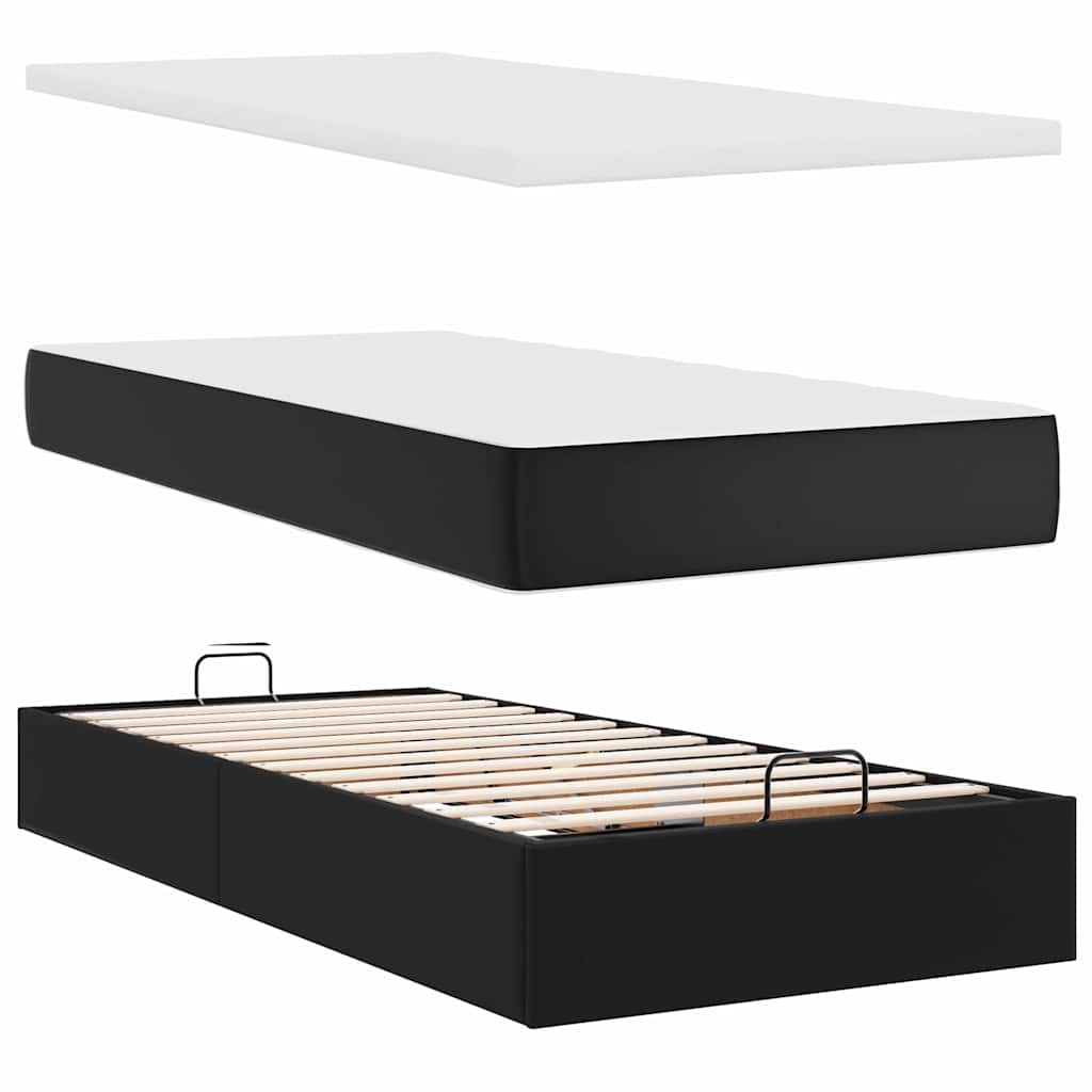 Cadre de lit ottoman avec matelas noir 90x190 cm similicuir