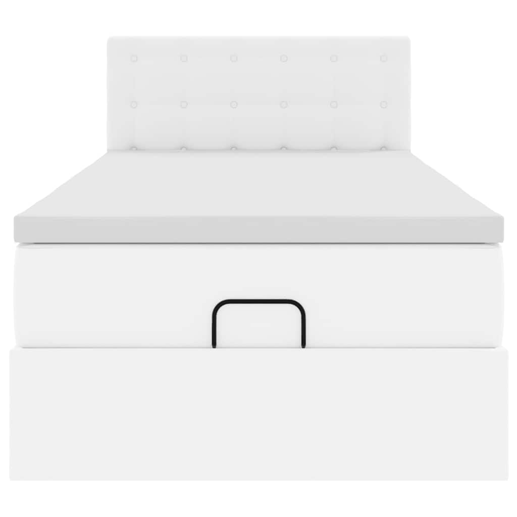 Cadre de lit ottoman avec matelas blanc pur 90x190cm similicuir