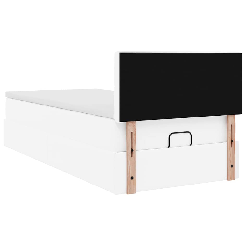 Cadre de lit ottoman avec matelas blanc pur 90x190cm similicuir