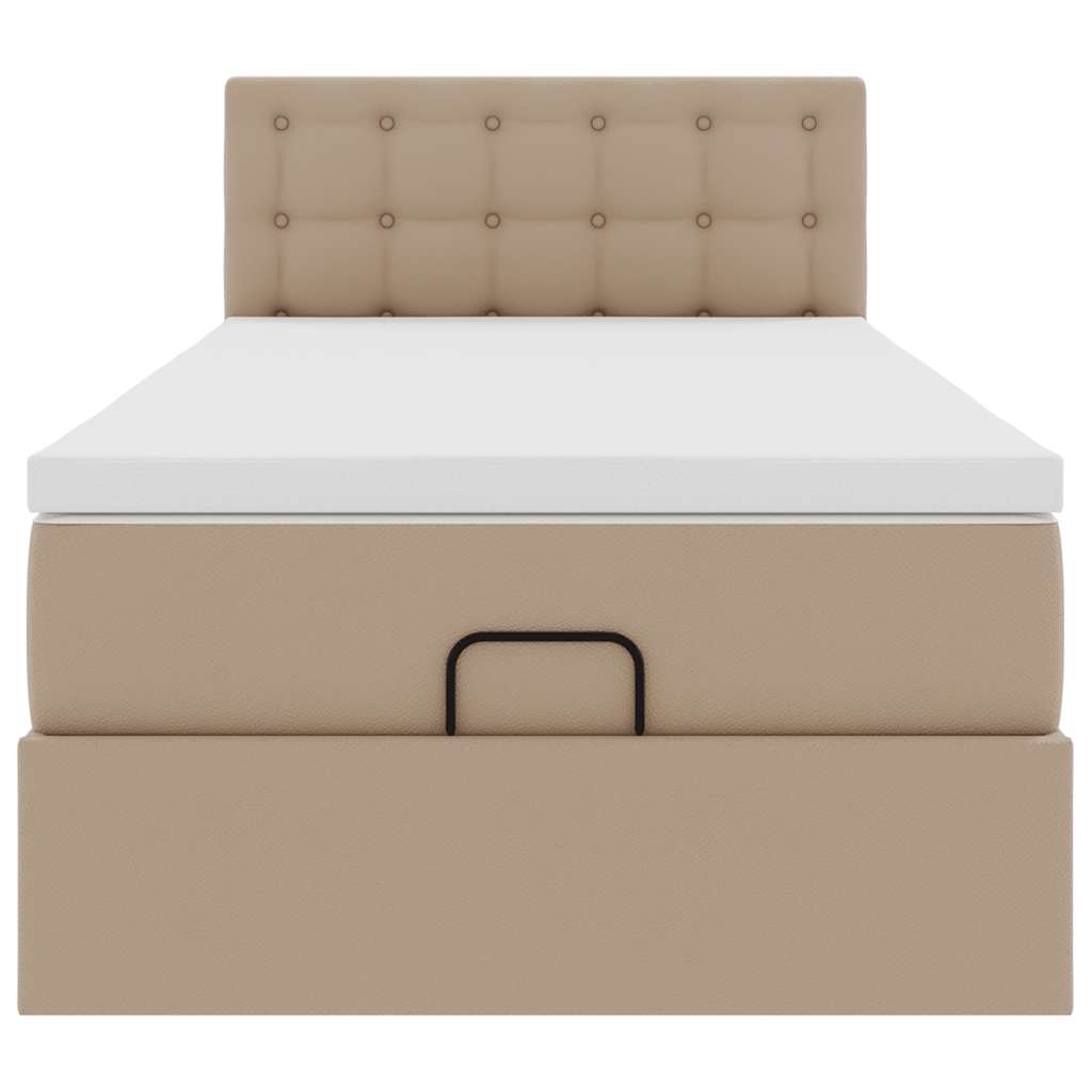 Cadre de lit ottoman et matelas cappuccino 90x190 cm similicuir