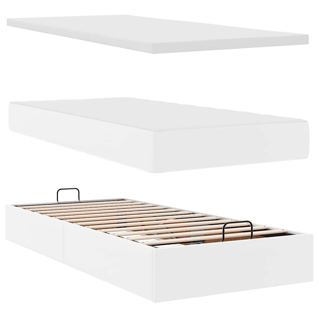 Cadre de lit ottoman avec matelas blanc pur 90x200cm similicuir