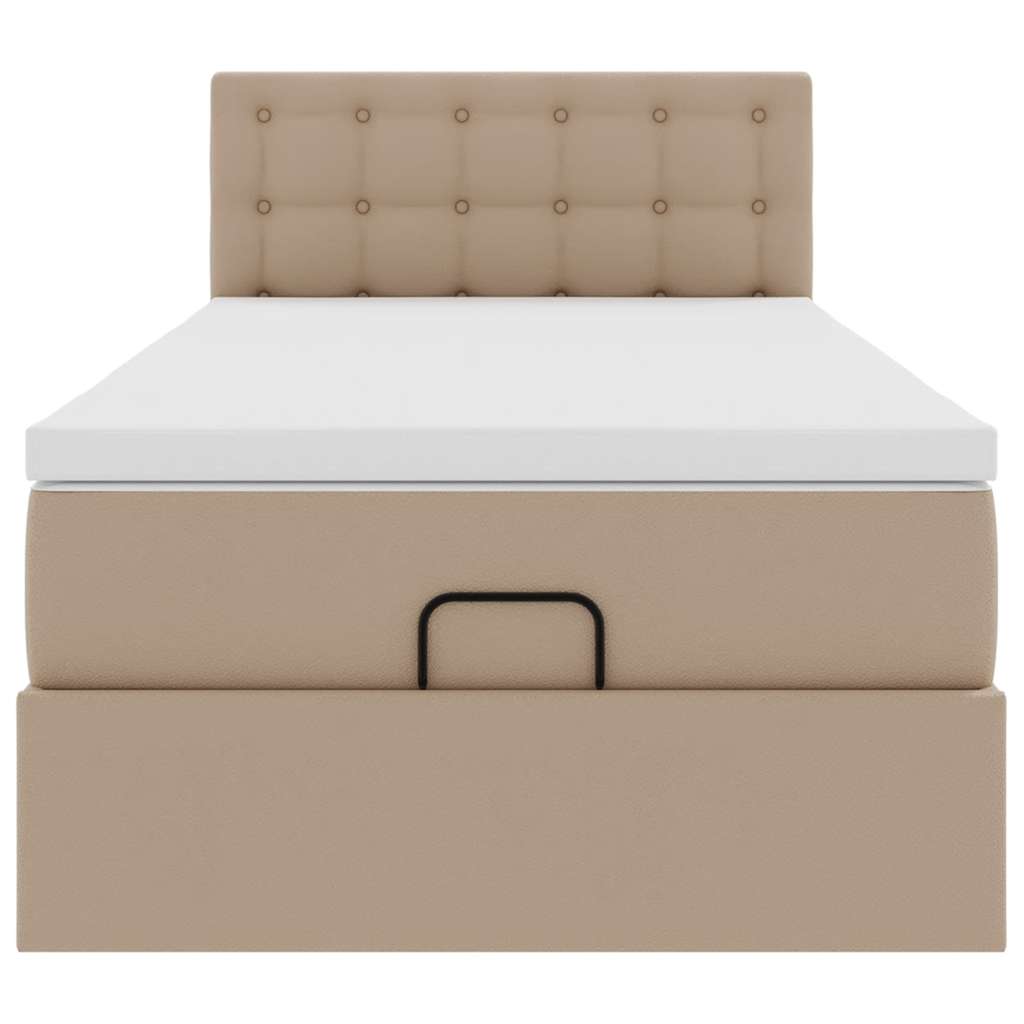 Cadre de lit ottoman et matelas cappuccino 90x200 cm similicuir