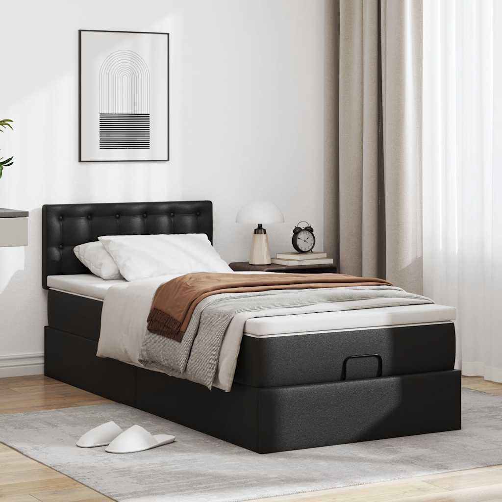 Cadre de lit ottoman avec matelas noir 100x200 cm similicuir