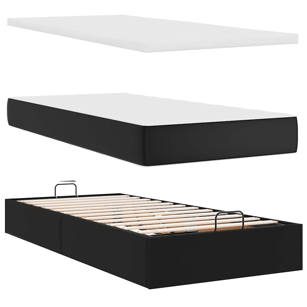 Cadre de lit ottoman avec matelas noir 100x200 cm similicuir