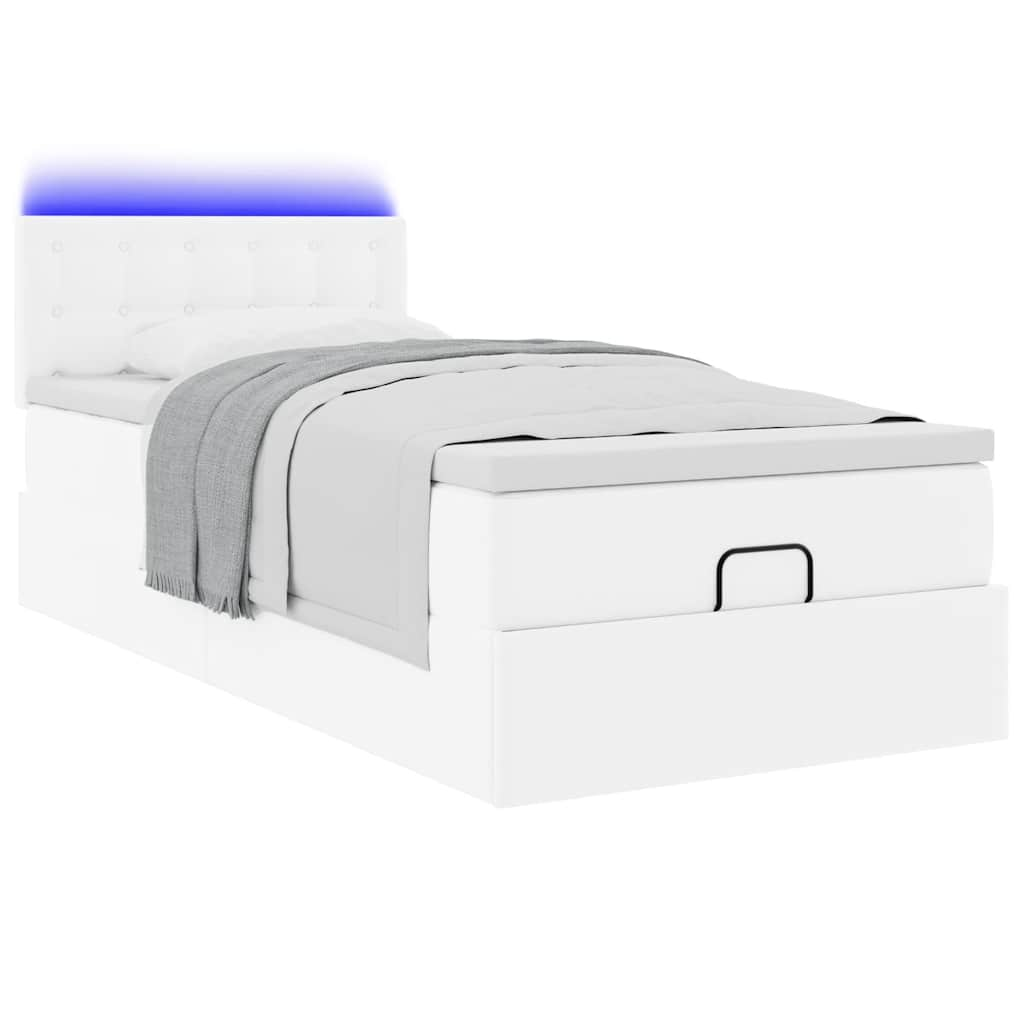 Pure White Ottoman Bed Frame and Mattress 100x200cm Faux Leather