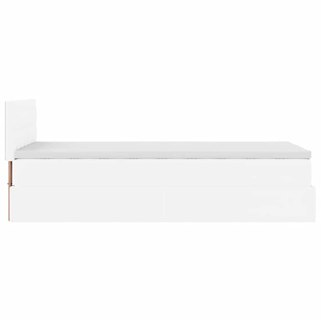 Pure White Ottoman Bed Frame and Mattress 100x200cm Faux Leather