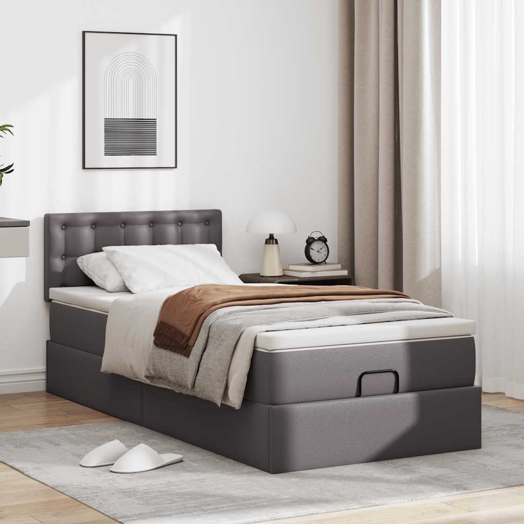 Ottoman bed frame with gray mattress 100x200 cm faux leather