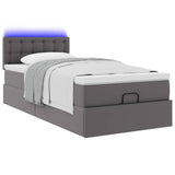 Ottoman bed frame with gray mattress 100x200 cm faux leather