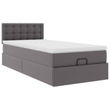 Ottoman bed frame with gray mattress 100x200 cm faux leather