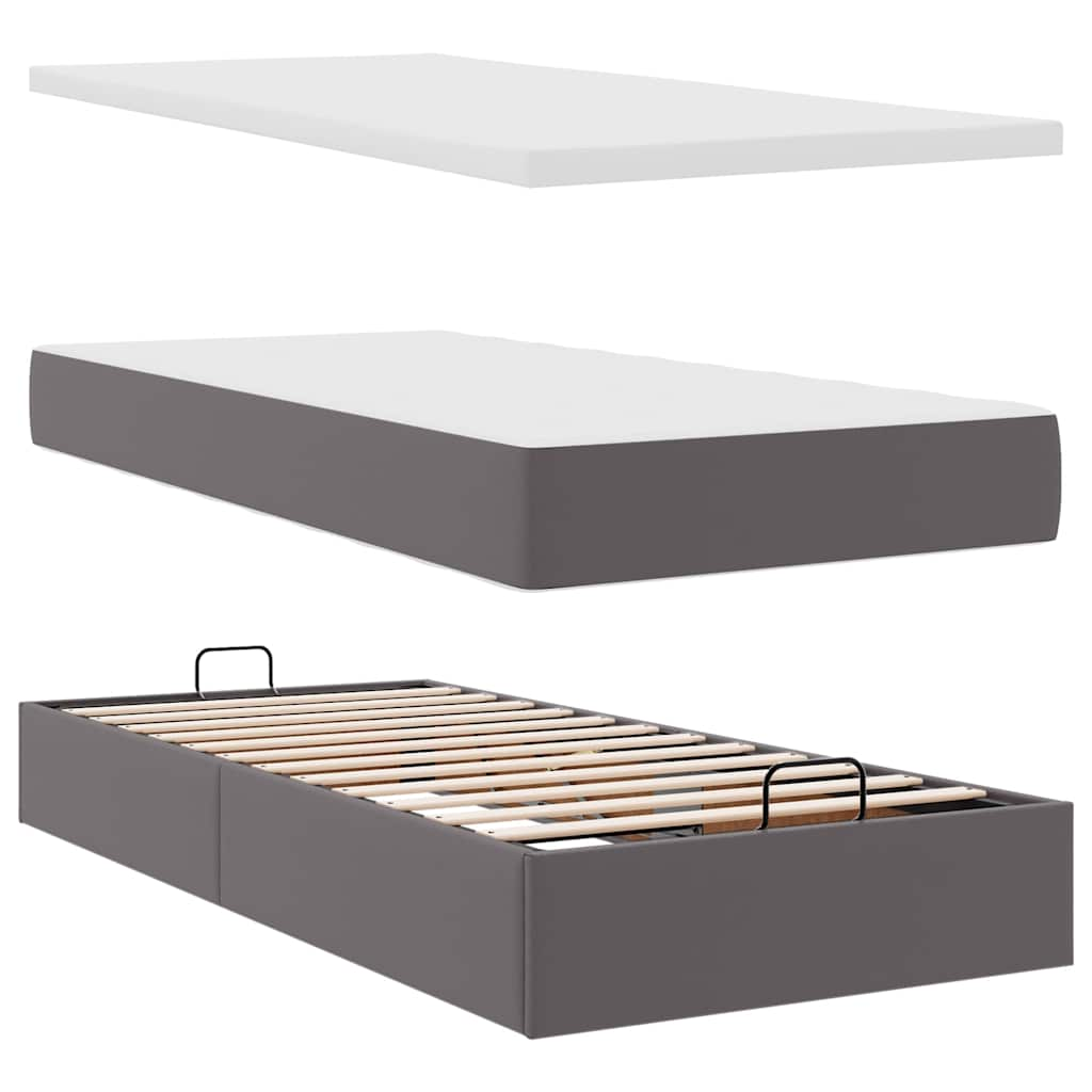 Ottoman bed frame with gray mattress 100x200 cm faux leather