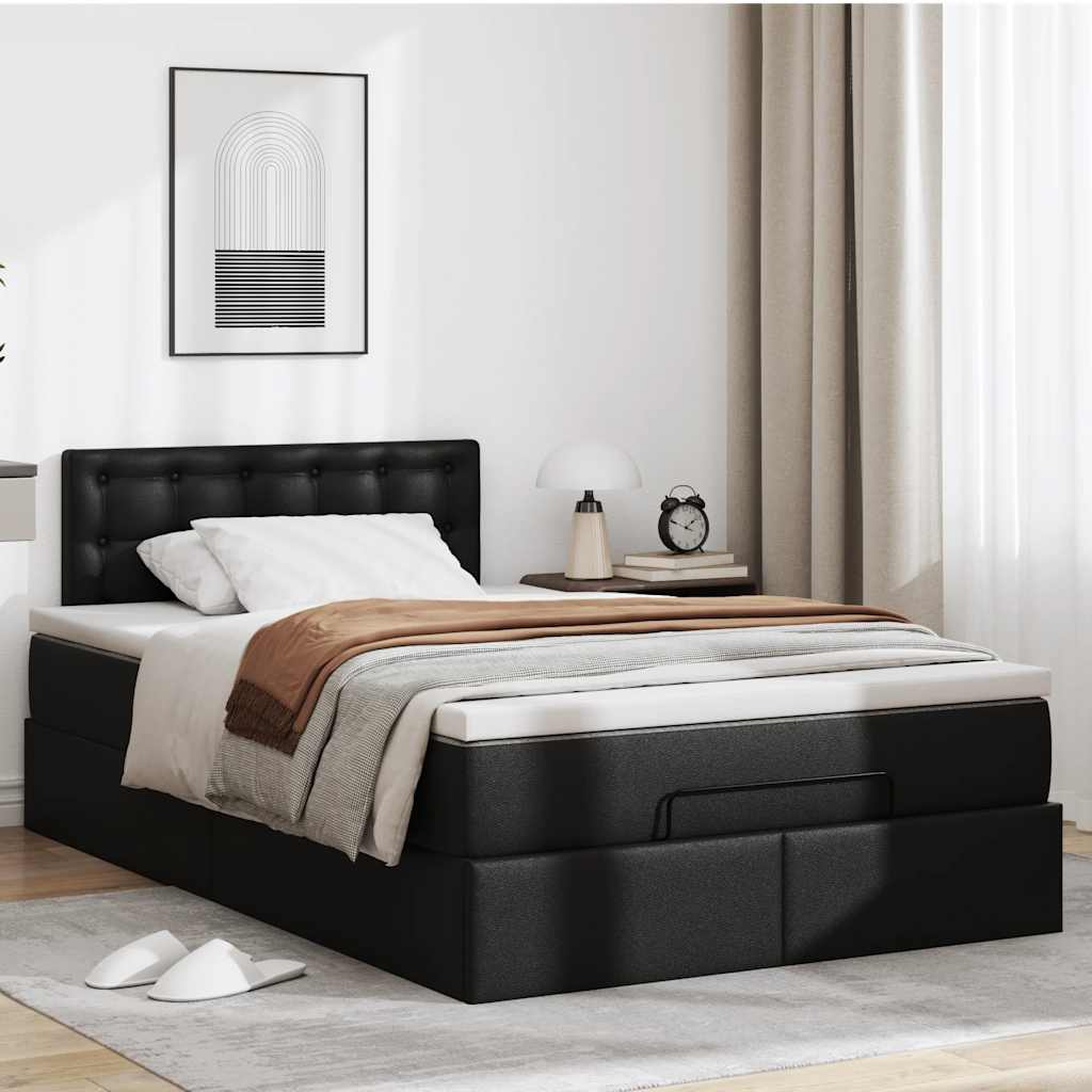 Cadre de lit ottoman avec matelas noir 120x190 cm similicuir