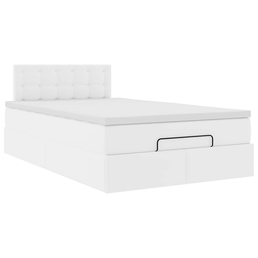 Cadre de lit ottoman et matelas blanc pur 120x190cm similicuir