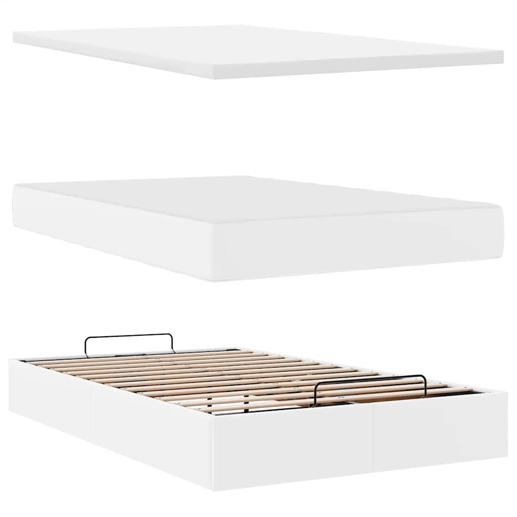 Cadre de lit ottoman et matelas blanc pur 120x190cm similicuir