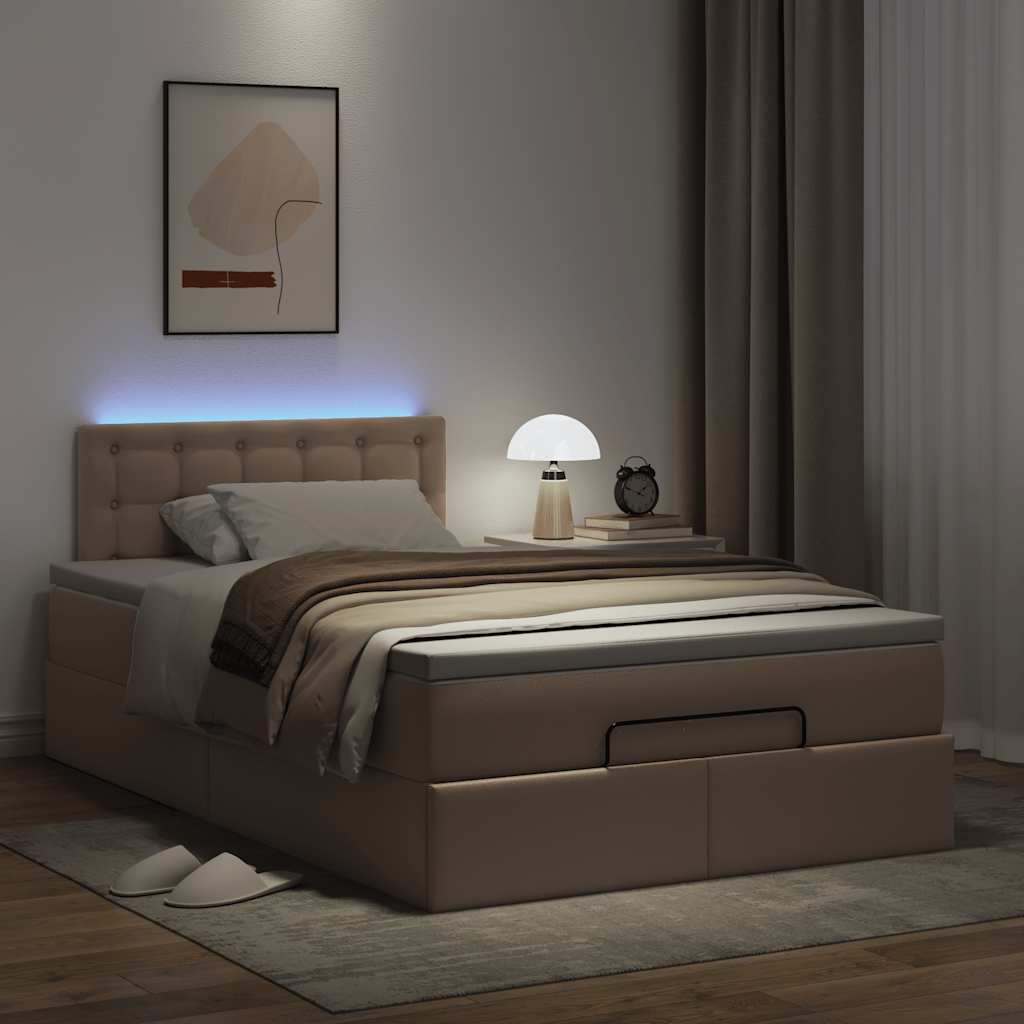 Cadre de lit ottoman et matelas cappuccino 120x190cm similicuir