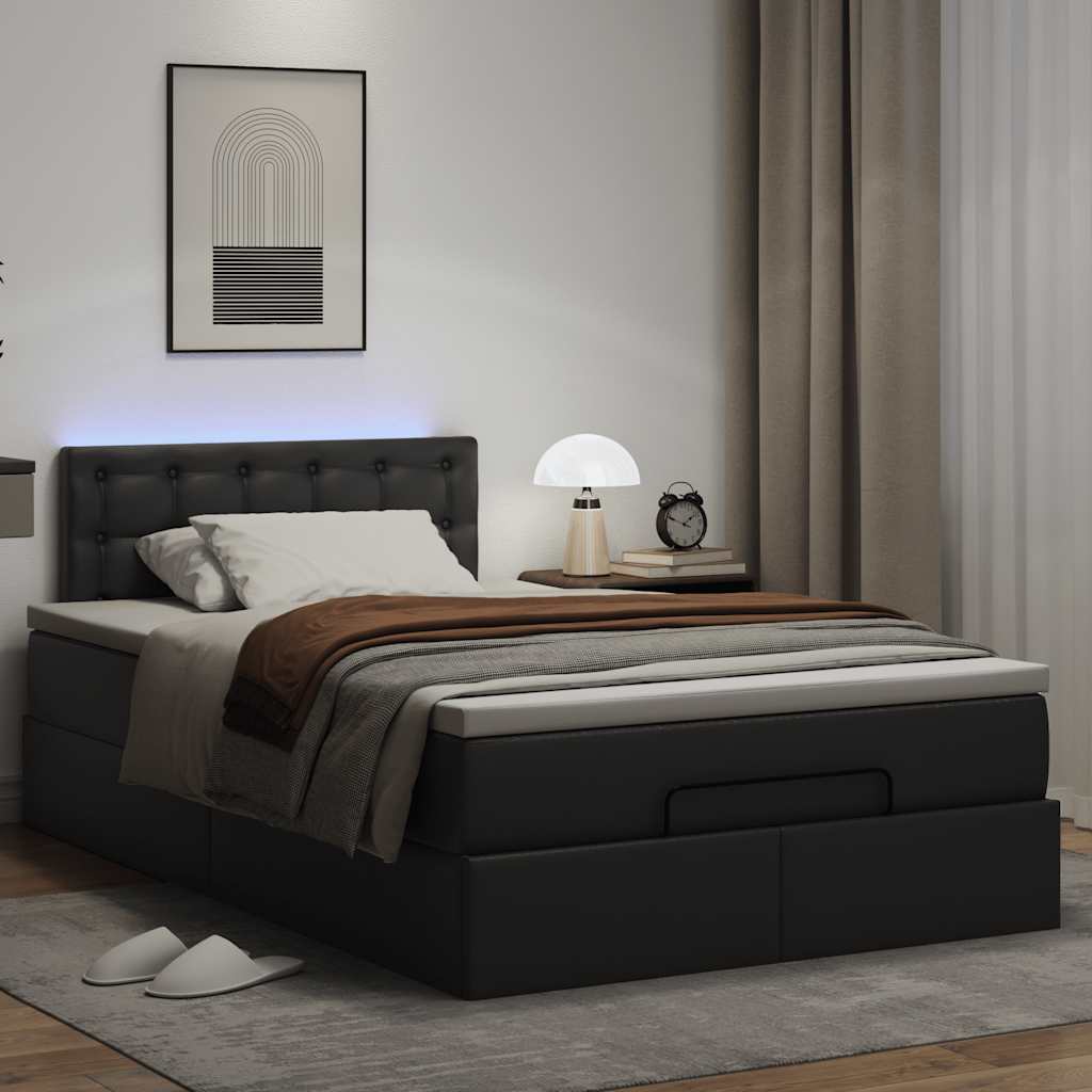 Cadre de lit ottoman avec matelas noir 120x200 cm similicuir