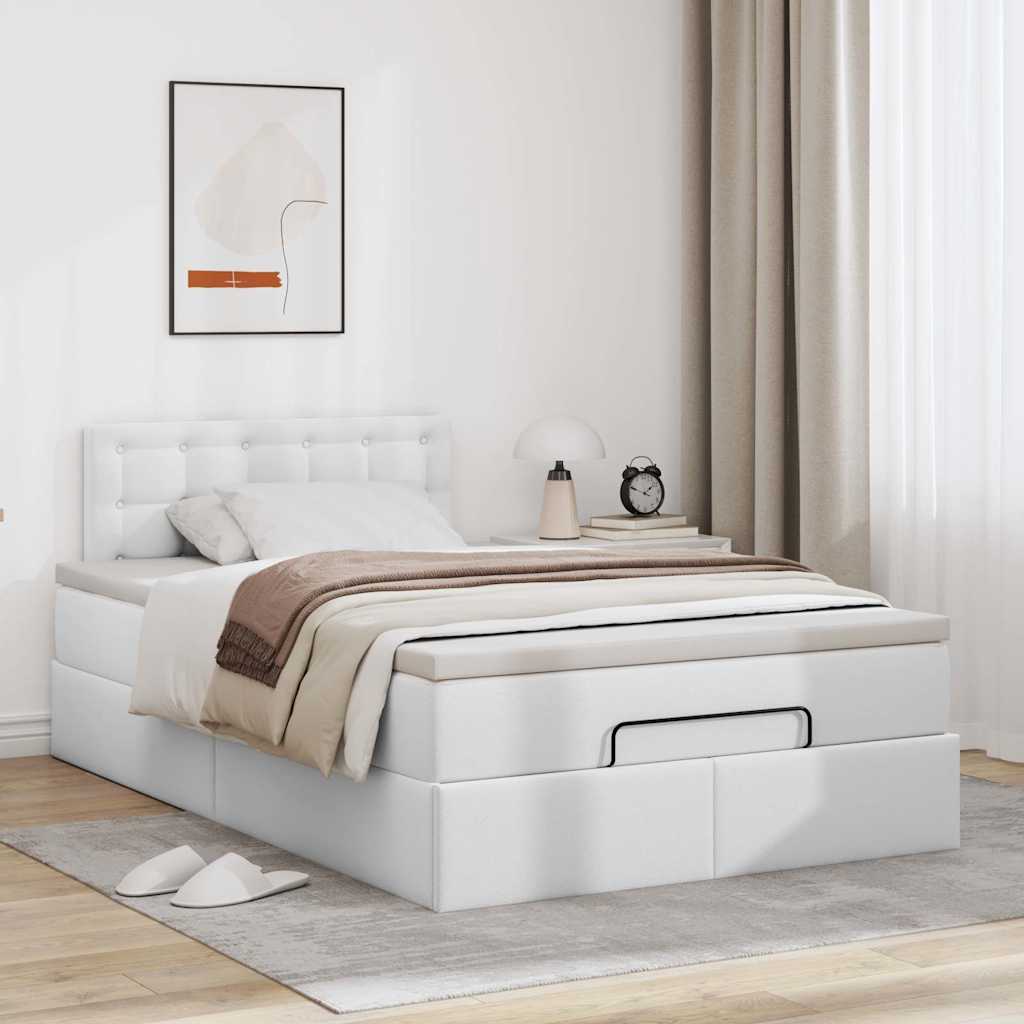 Cadre de lit ottoman et matelas blanc pur 120x200 cm similicuir