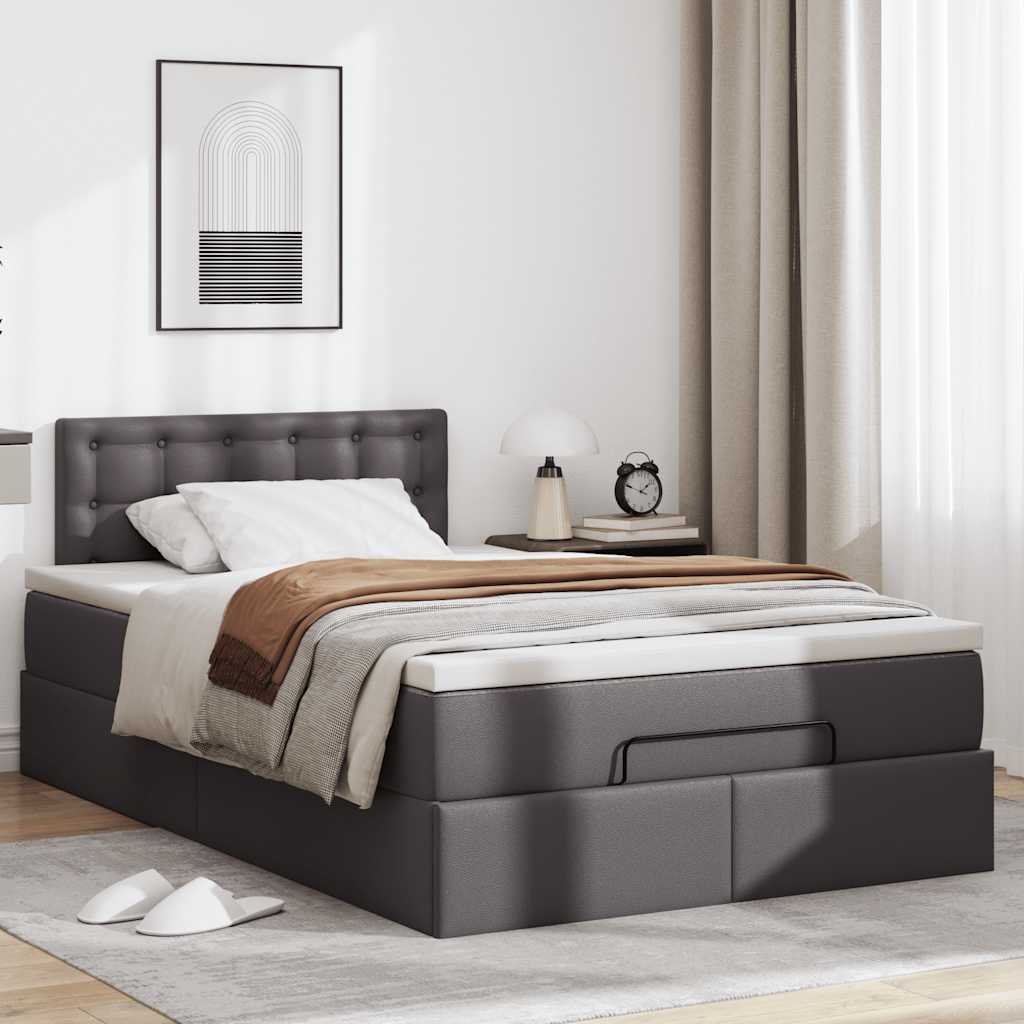 Cadre de lit ottoman avec matelas gris 120x200 cm similicuir