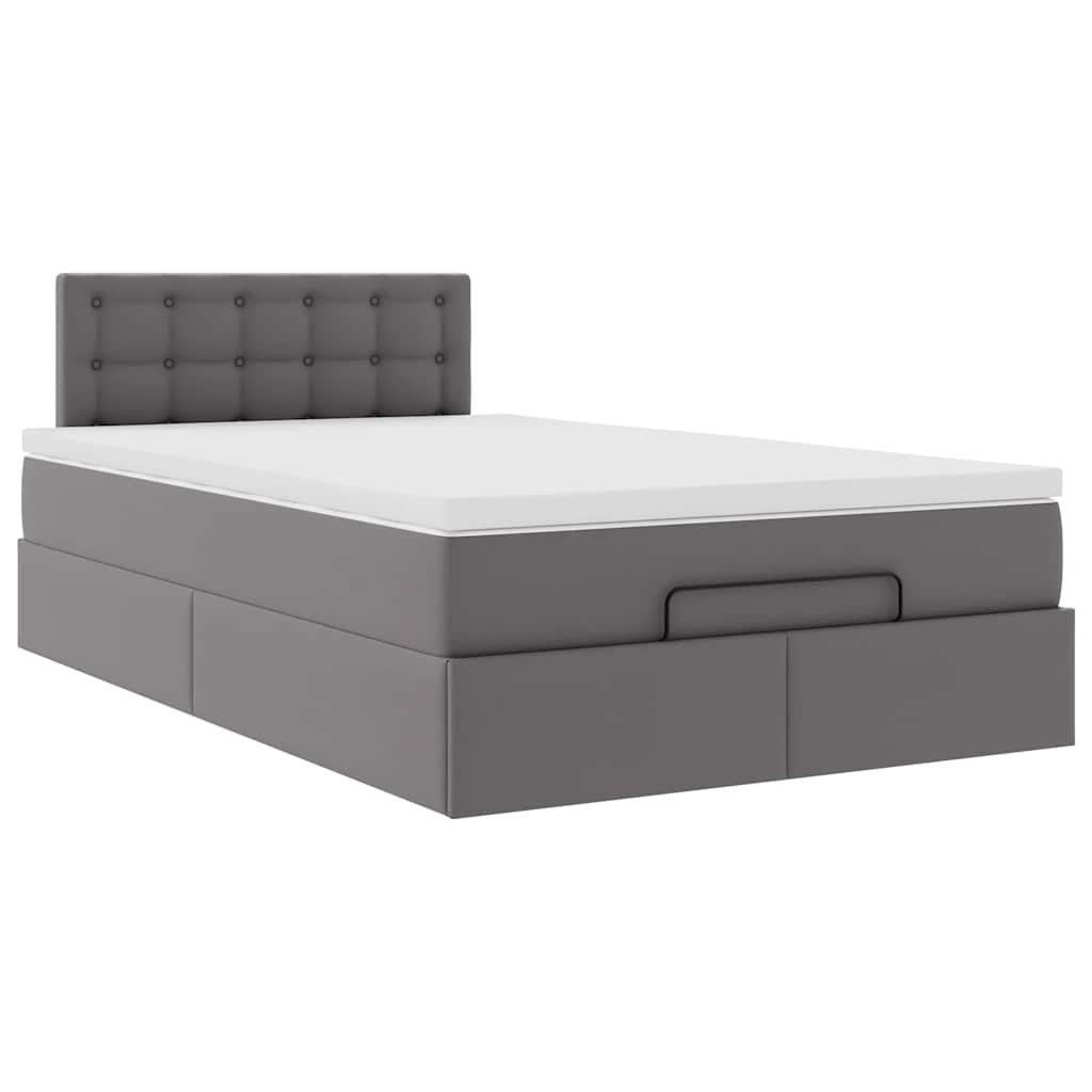 Cadre de lit ottoman avec matelas gris 120x200 cm similicuir