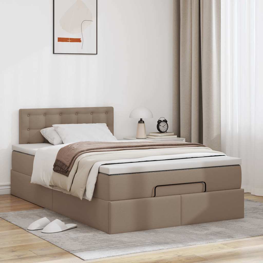 Cadre de lit ottoman et matelas cappuccino 120x200cm similicuir