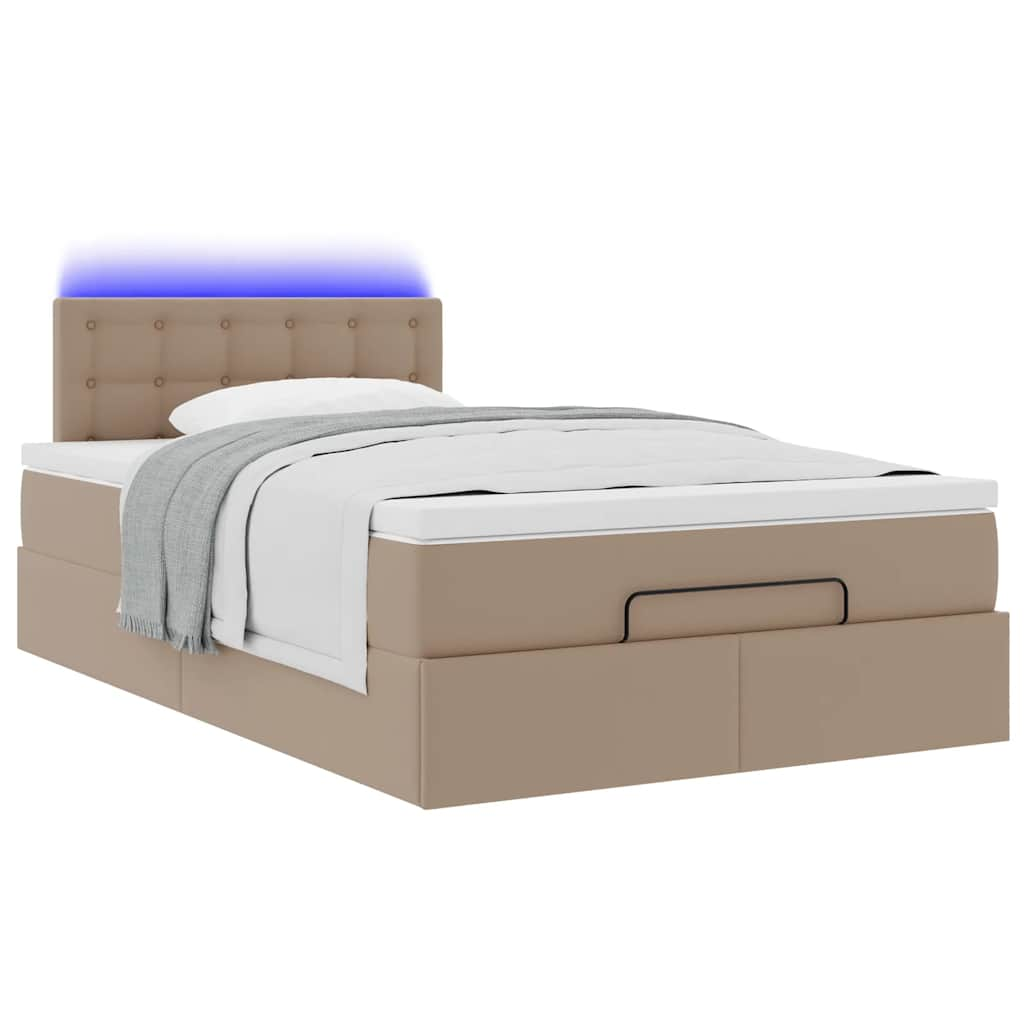 Cadre de lit ottoman et matelas cappuccino 120x200cm similicuir