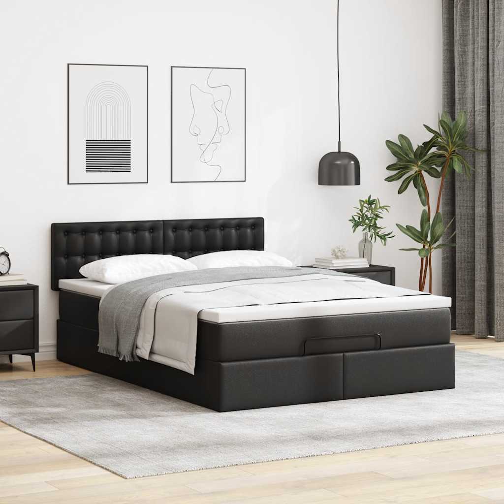 Cadre de lit ottoman avec matelas noir 140x190 cm similicuir