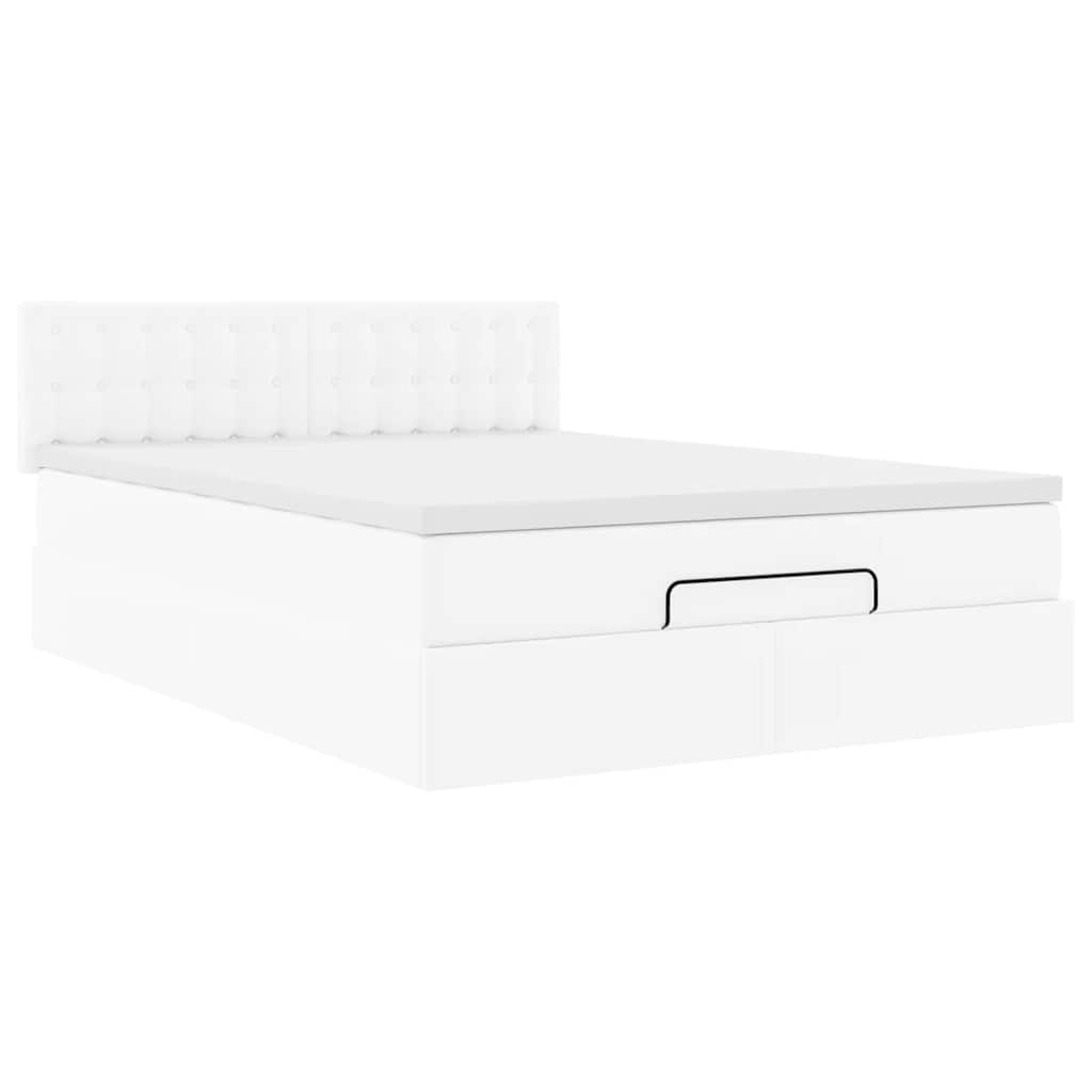 Cadre de lit ottoman et matelas blanc pur 140x190 cm similicuir