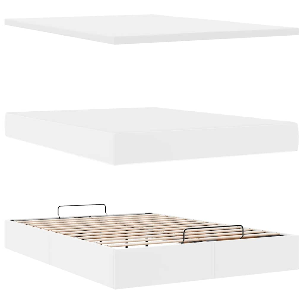 Cadre de lit ottoman et matelas blanc pur 140x190 cm similicuir