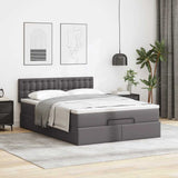 Cadre de lit ottoman avec matelas gris 140x190 cm similicuir