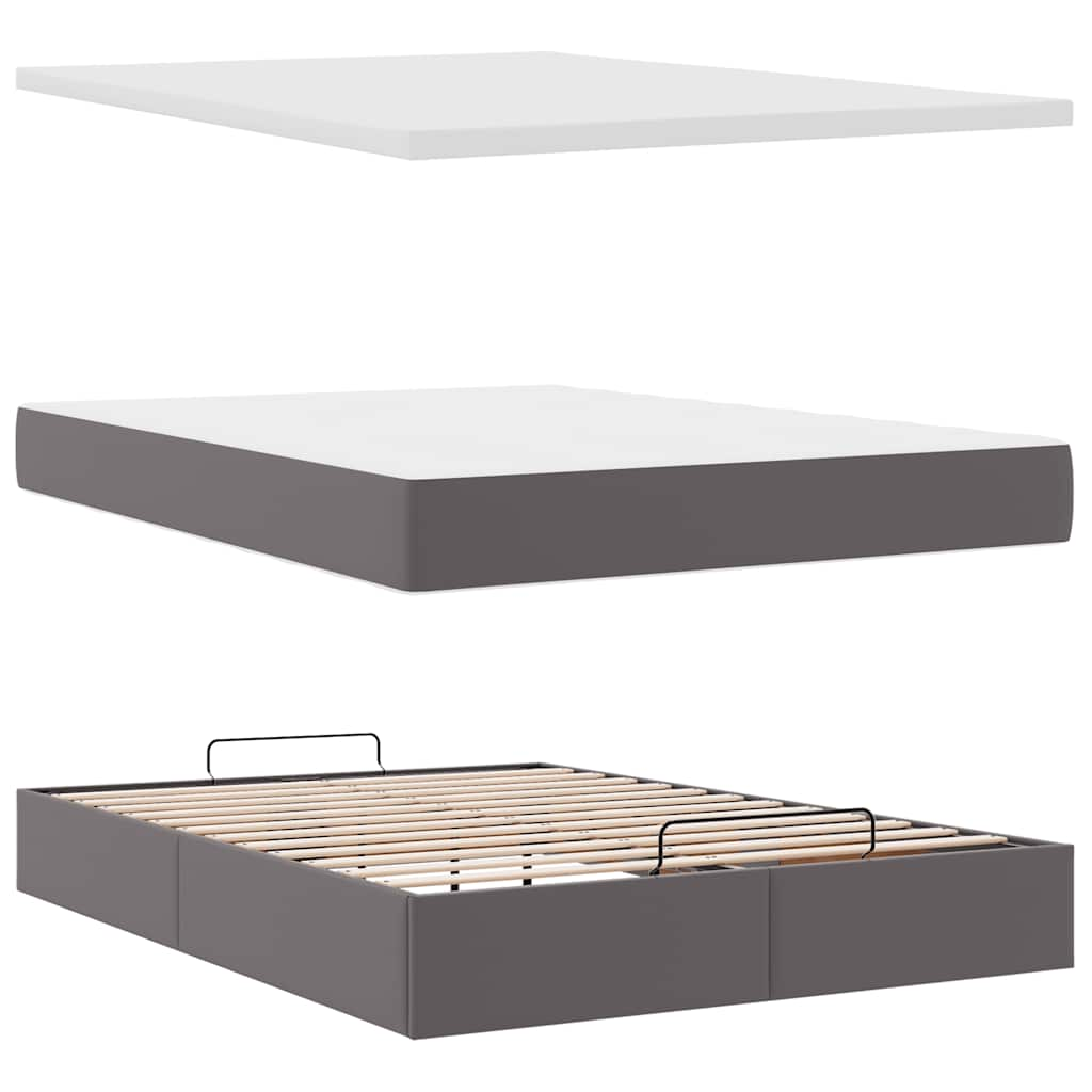 Cadre de lit ottoman avec matelas gris 140x190 cm similicuir