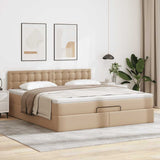 Cadre de lit ottoman et matelas cappuccino 140x190cm similicuir