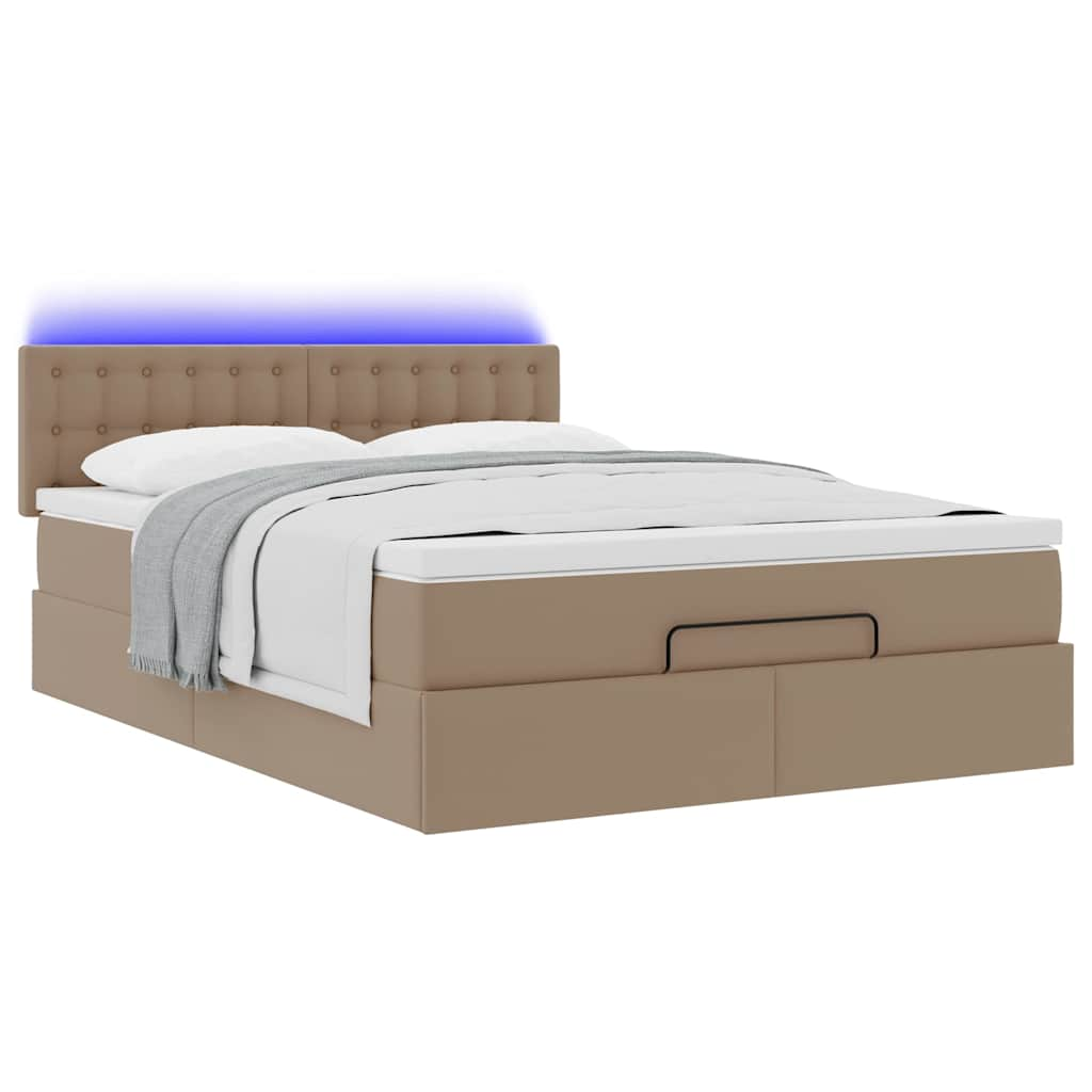 Cadre de lit ottoman et matelas cappuccino 140x190cm similicuir