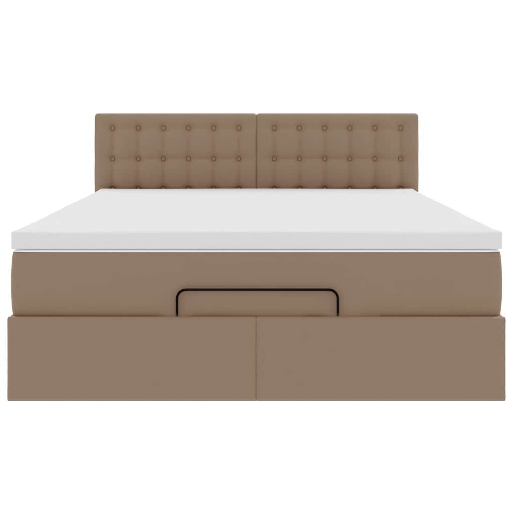 Cadre de lit ottoman et matelas cappuccino 140x190cm similicuir