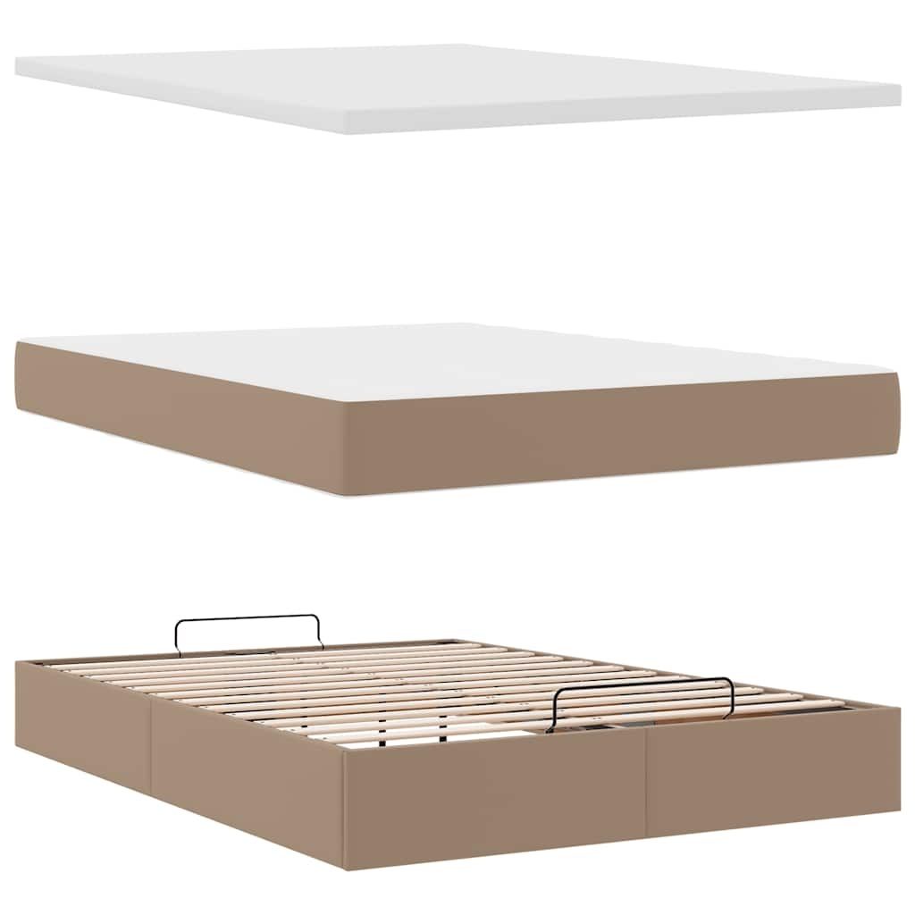 Cadre de lit ottoman et matelas cappuccino 140x190cm similicuir