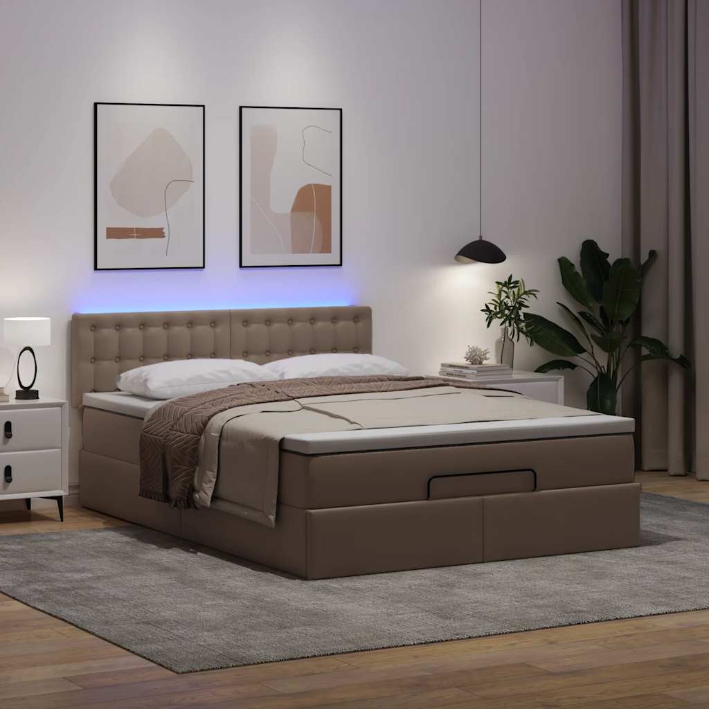 Cadre de lit ottoman et matelas cappuccino 140x190cm similicuir