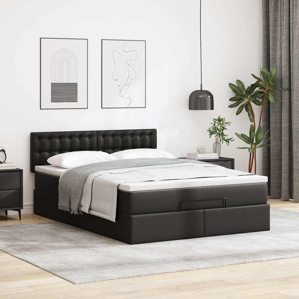 Cadre de lit ottoman avec matelas noir 140x200 cm similicuir