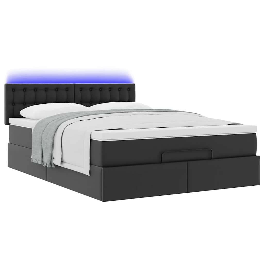 Cadre de lit ottoman avec matelas noir 140x200 cm similicuir