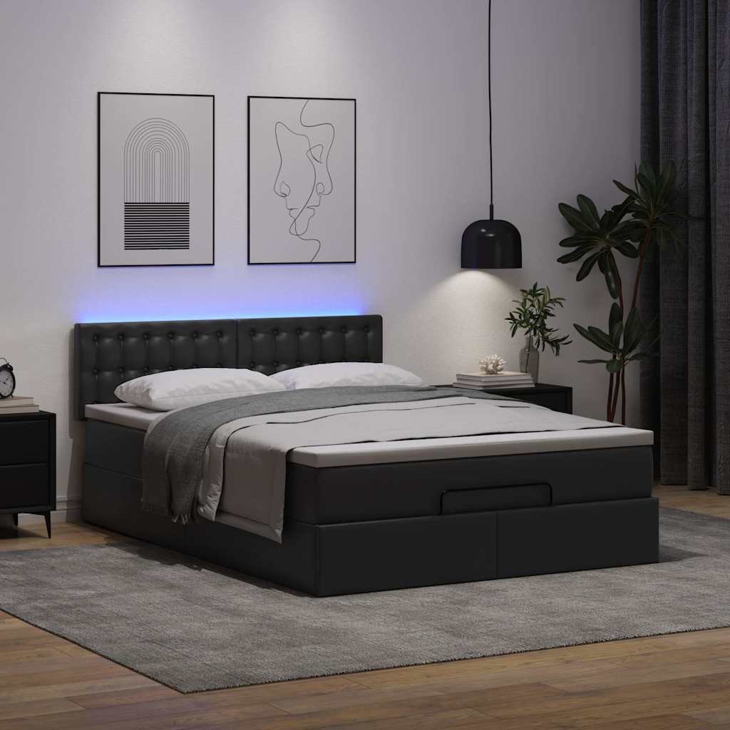 Cadre de lit ottoman avec matelas noir 140x200 cm similicuir