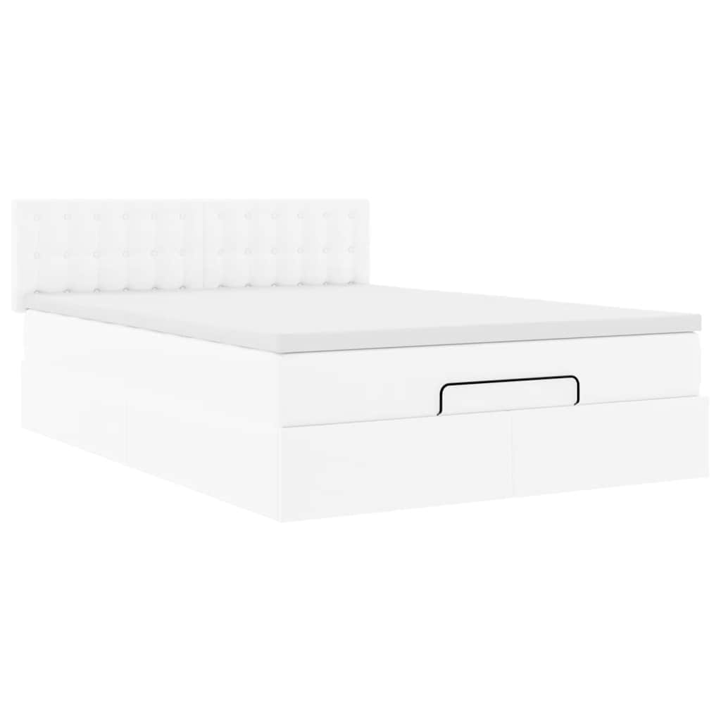 Cadre de lit ottoman et matelas blanc pur 140x200cm similicuir