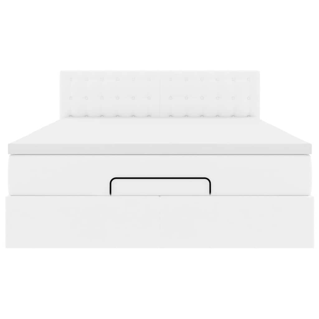 Cadre de lit ottoman et matelas blanc pur 140x200cm similicuir