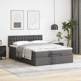 Cadre de lit ottoman avec matelas gris 140x200 cm similicuir