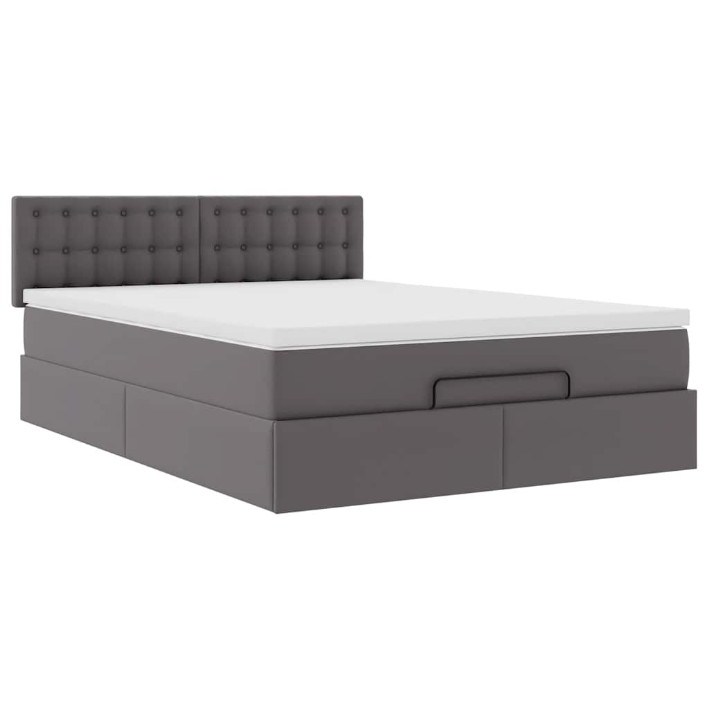 Cadre de lit ottoman avec matelas gris 140x200 cm similicuir