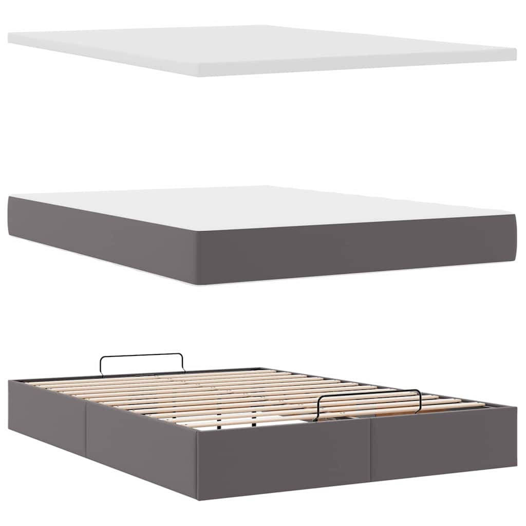 Cadre de lit ottoman avec matelas gris 140x200 cm similicuir