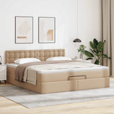 Cadre de lit ottoman et matelas cappuccino 140x200cm similicuir