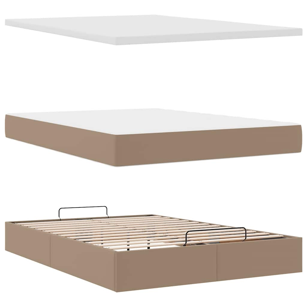 Cadre de lit ottoman et matelas cappuccino 140x200cm similicuir