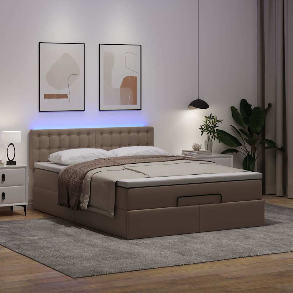 Cadre de lit ottoman et matelas cappuccino 140x200cm similicuir