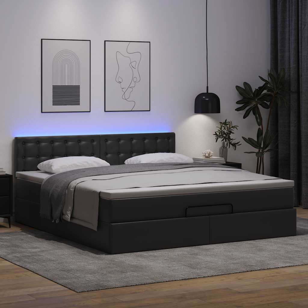 Cadre de lit ottoman avec matelas noir 160x200 cm similicuir