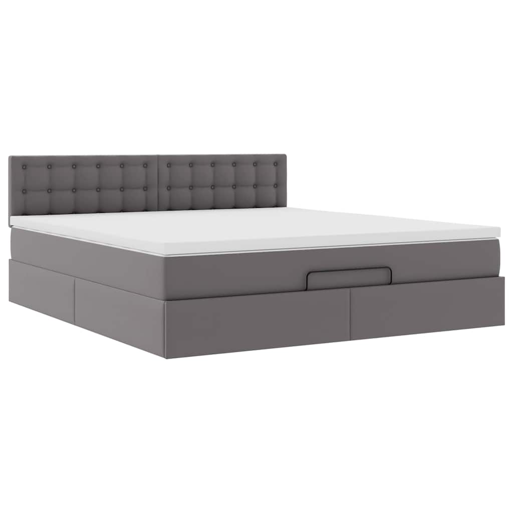 Cadre de lit ottoman avec matelas gris 160x200 cm similicuir