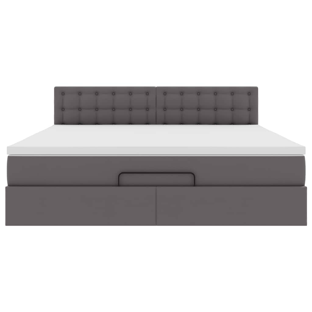 Cadre de lit ottoman avec matelas gris 160x200 cm similicuir