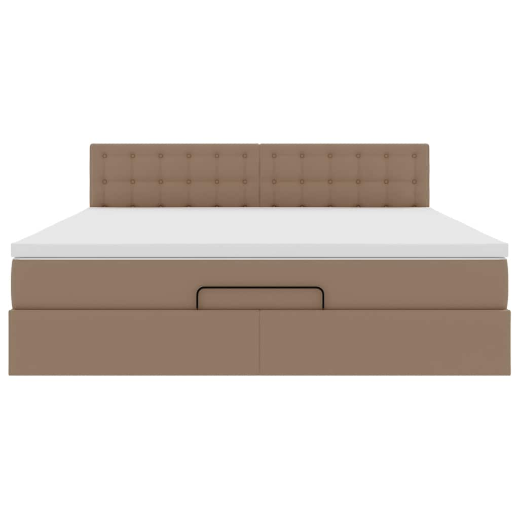 Cadre de lit ottoman et matelas cappuccino 160x200cm similicuir