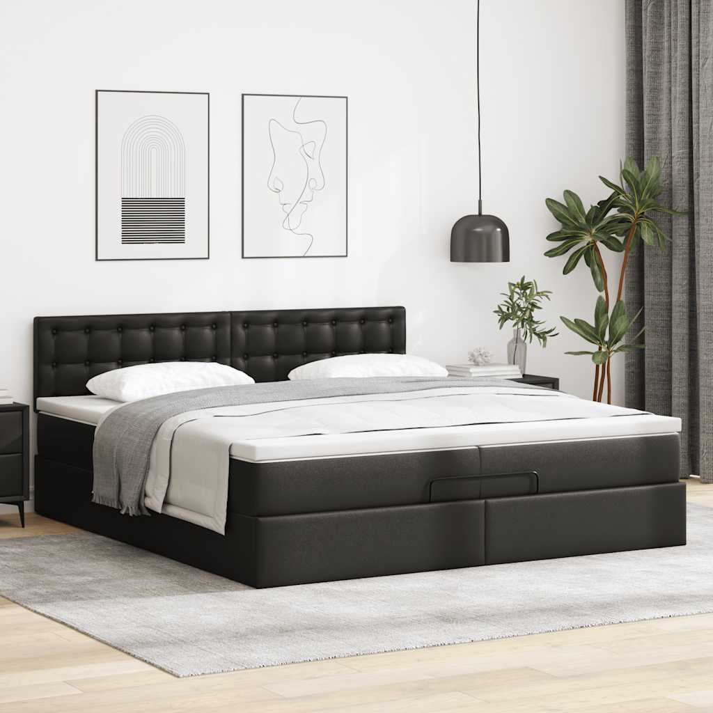 Cadre de lit ottoman avec matelas noir 200x200 cm similicuir